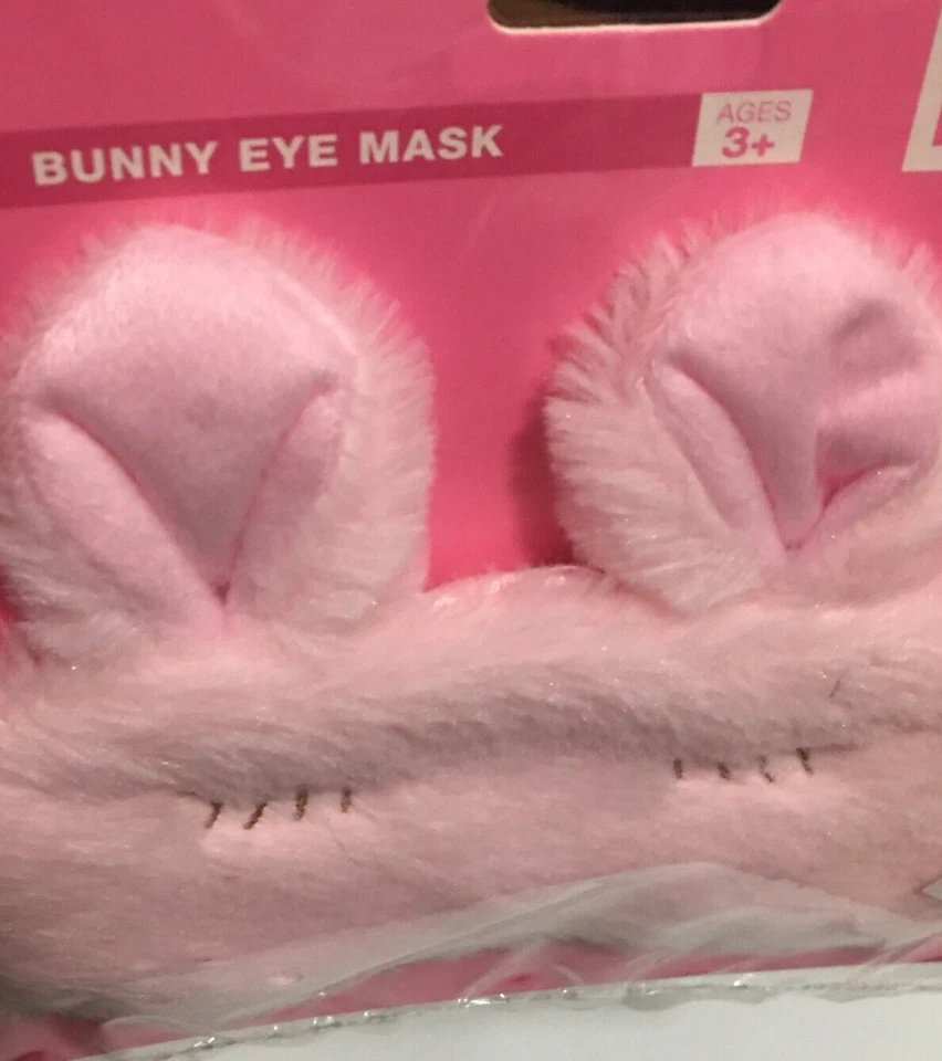Máscara para dormir ojos de conejito rosa orejas de felpa ojos bordados suaves edades 3+ NUEVO Foto 3 de 4