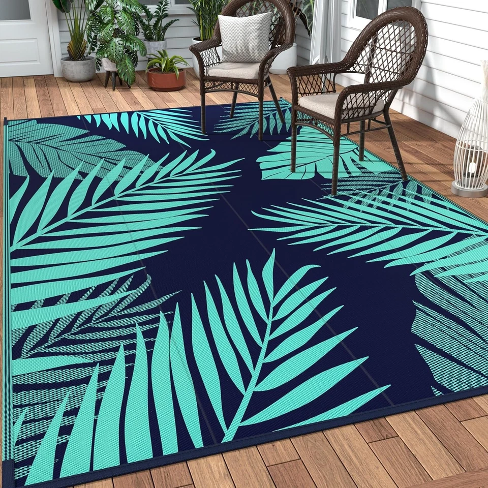 Trendy Waterproof 6' x 9' Outdoor Rug with Palm Leaf Design for Modern Living - Image 3 of 4