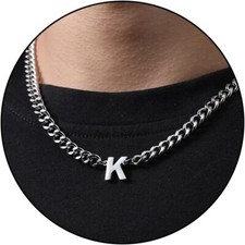 Initial A-Z Cuban Link Chain Necklace for Men Boys Women Letter Pendant Necklace