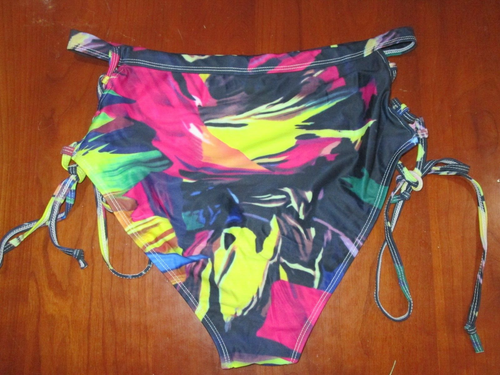 NWOT Colorful Graphic Bikini Bottom Womens Size XL Lace Up Sides High Leg 32191 - Picture 5 of 5
