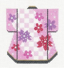 Oriental Checkerboard Petite Japanese Kimono handpainted Needlepoint Canvas LEE