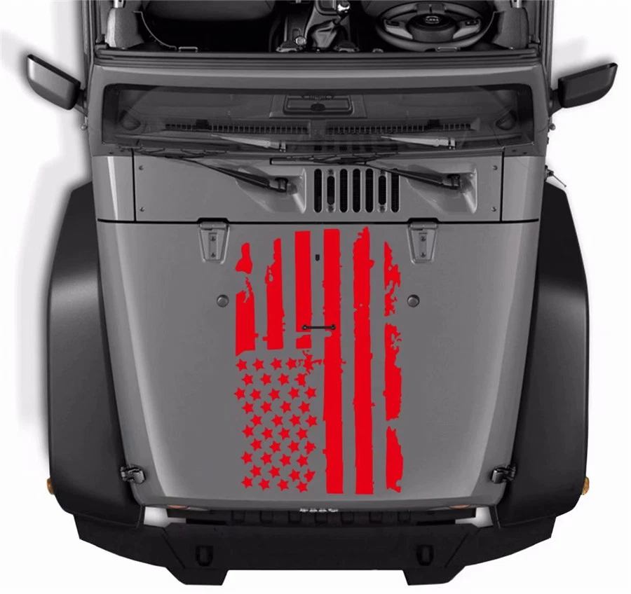 Adhesivo de ventana para Jeep Wrangler 51*90 cm rojo envejecido bandera de EE. UU. capó coche camión Foto 4 de 4