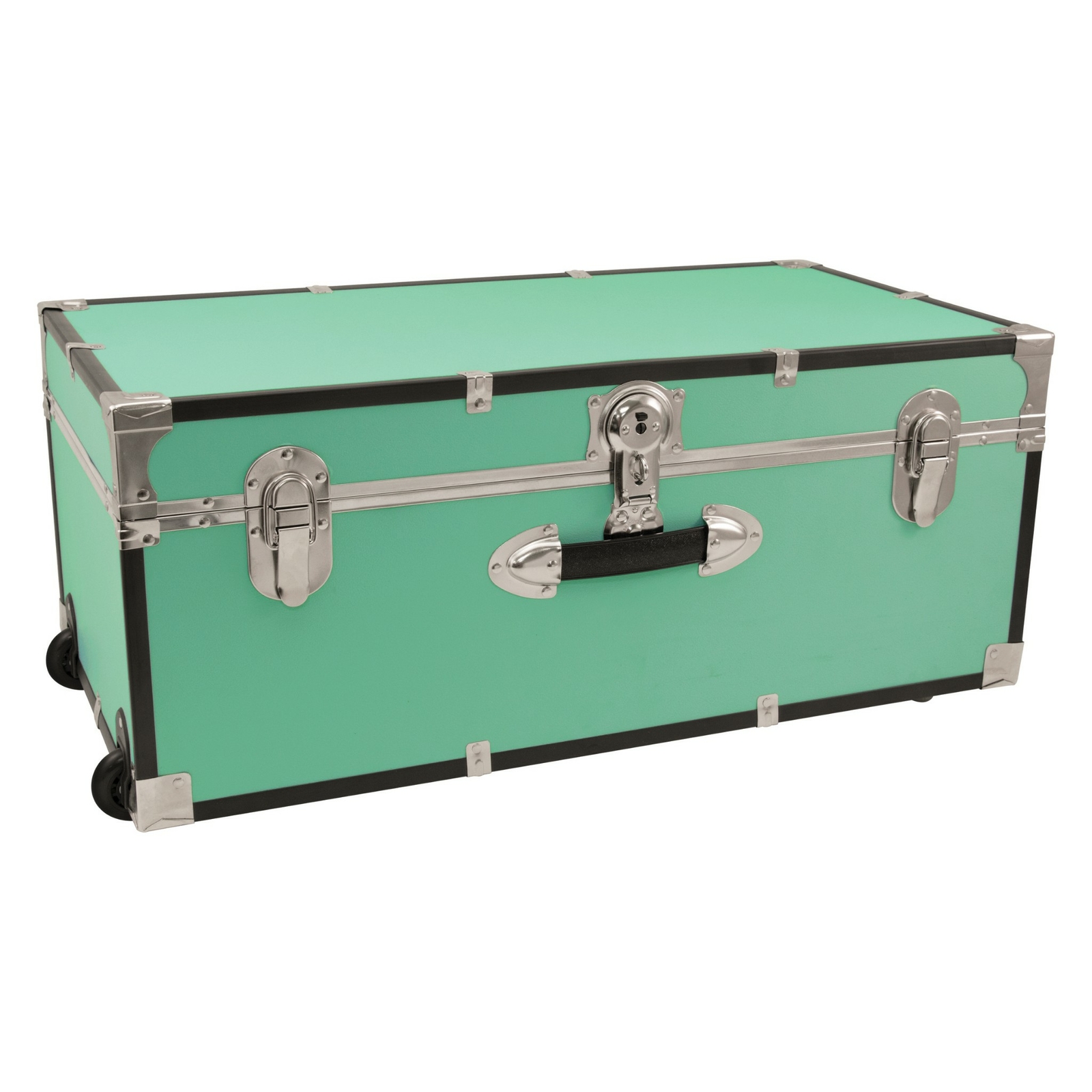 Teal Wooden Wheeled Storage Trunk Footlocker Chest for College Dorm 30 Inch-image