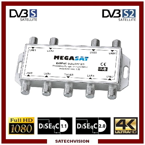 Commutateur DiSEqC 8/1 Megasat, 8 Entrées Satellites 1 Sortie Récepteur HD 3D 4K - Photo 1/1