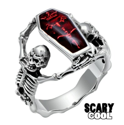 New Skeleton Coffin Vampire Skull Gothic Silver Biker Mens Ring | eBay