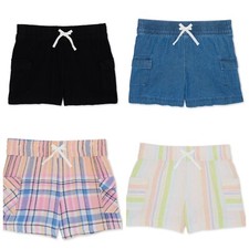 Lot Of 4 Girls Size S 6-6X Pull On Shorts Elastic Waist Pockets Cotton Linen