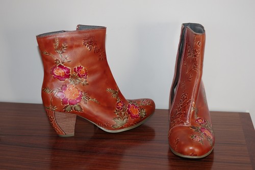ARTISTE Spring step Folka Camel brown embroidery booties size 37 - Picture 3 of 7