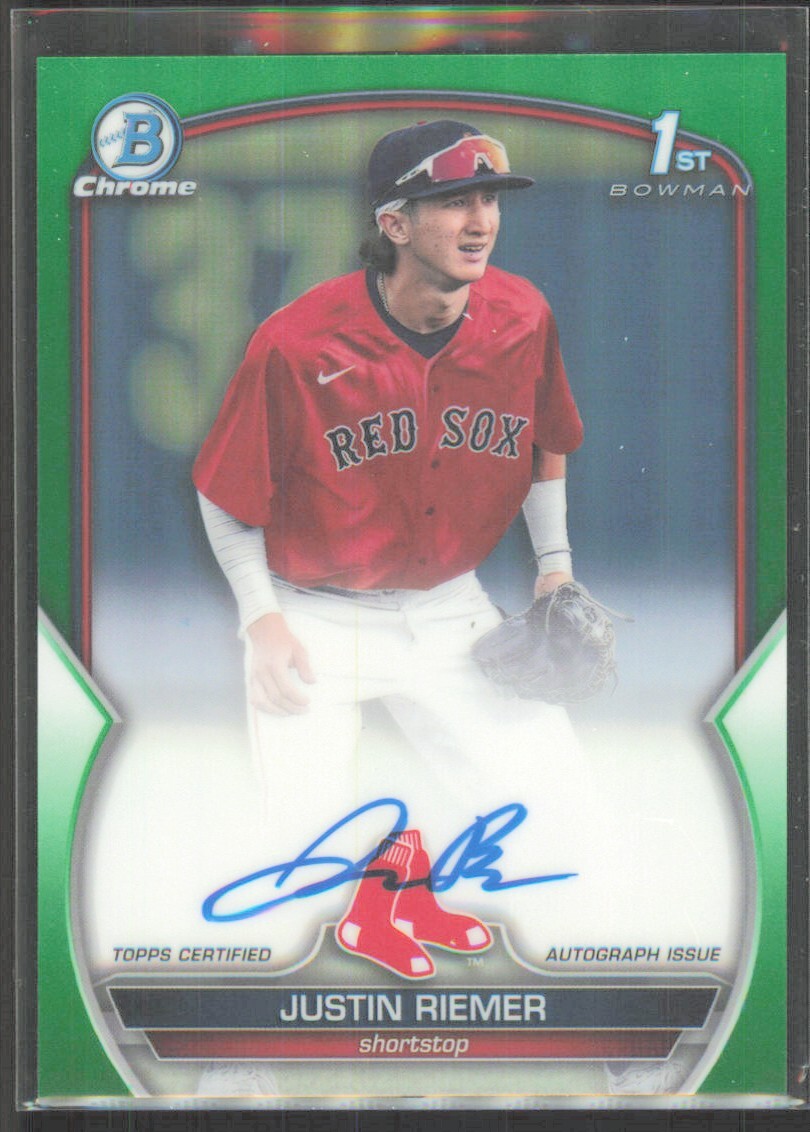 2023 Bowman Draft Chrome Green Refractor 1st Justin Riemer Auto /99 #CDA-JRI