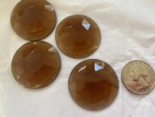 35MM GERMAN STAINED GLASS FACETED ROUND TOPAZ UNFOILED JEWELS 4 PCS 
