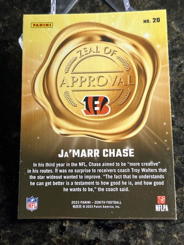 2023 Zenith Ja’marr Chase Zeal Of Approval Blue #20-Bengals - Picture 2 of 2