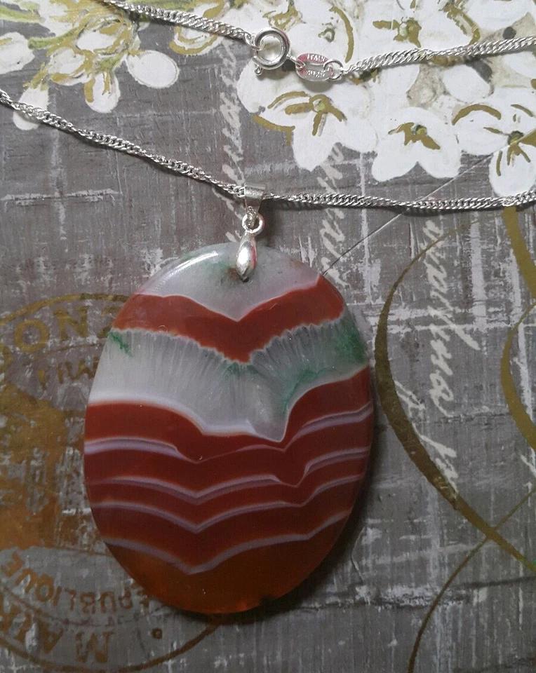 Collar enchapado en plata 925 con piedras preciosas de cristal druzy ágata verde marrón Foto 3 de 4