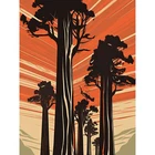 Sequoia National Forest Large Tree Linocut Poster Huge Wall Art Print 18X24 In