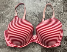 NWT VICTORIA'S SECRET 36DD PINK RED STRIPE PICOT STRAP VINTAGE RARE PUSH UP BRA