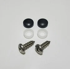 (2) License Plate Security Screw Cap Covers WITH STAINLESS SCREWS SMOOTH BLACK