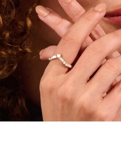 Authentic Half Eternity Chevron Ring, Baguette Curved Ring, Wishbone Contour Rings For Her