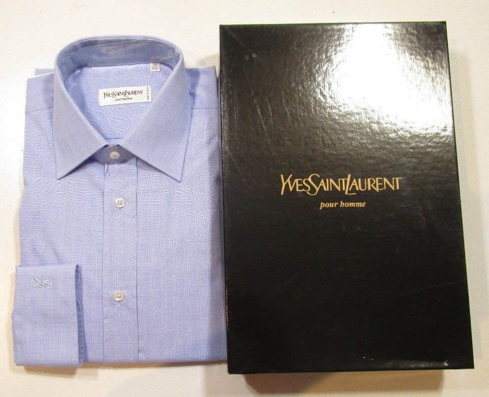 SAINT LAURENT Camicia elegante Yves Saint Lauren Centouno 163 B002 blu chiaro a quadri