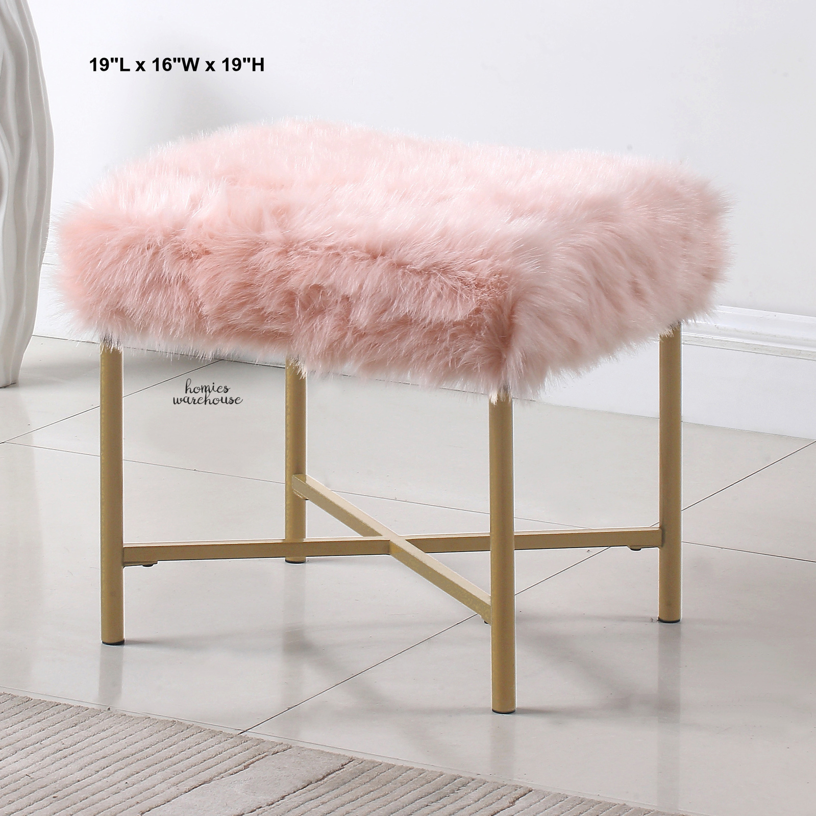 Meadow Lane Faux Fur Rectangle Bench Pink 2233 1958495 251 For Sale Online Ebay