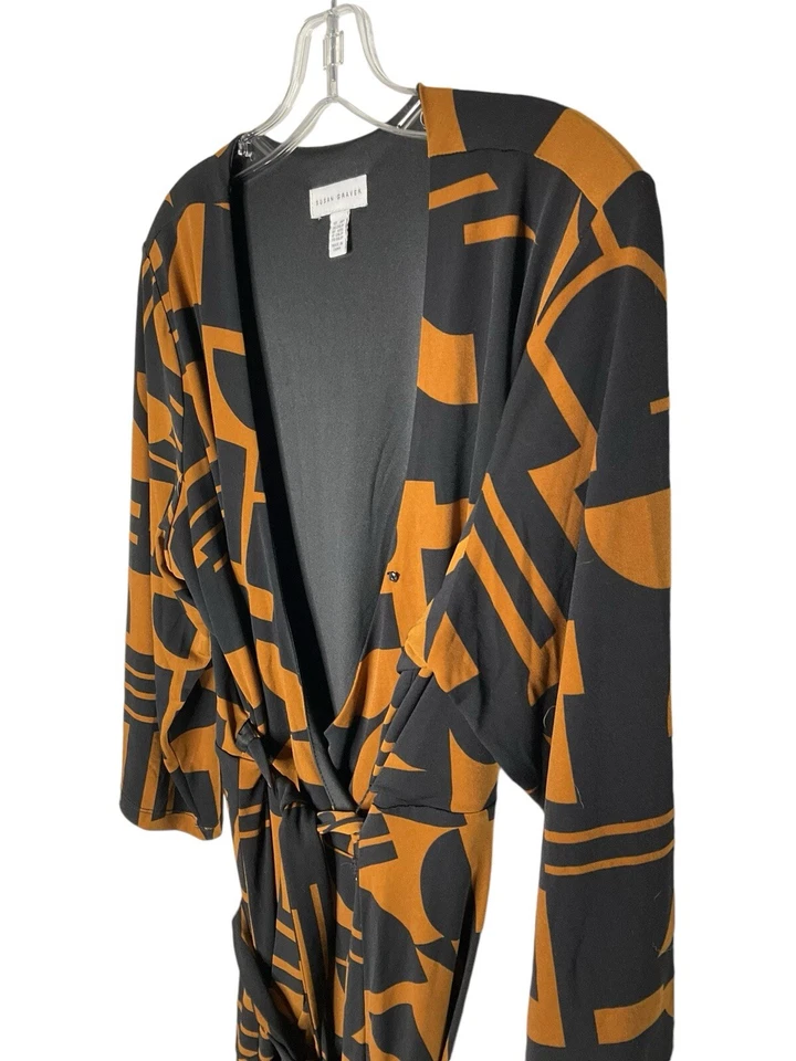 Susan Graver Printed Liquid Knit 3/4-Sleeve Wrap Dress Brown Petite Size 1X New - Image 3 of 4