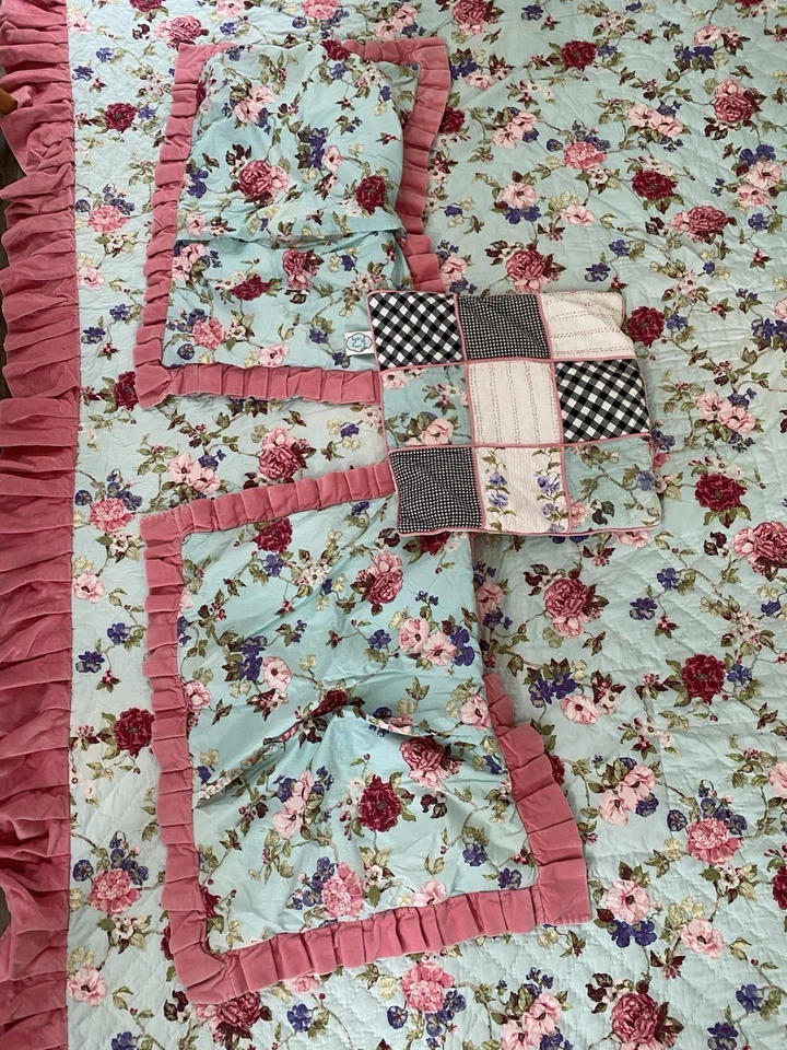 Edredón Tracy Porter tamaño king algodón floral retazos reversible terciopelo ribete farsa Foto 3 de 4