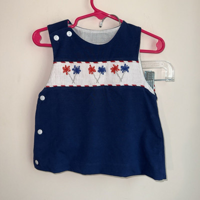 Saving Grace Smocks Unisex 18M Navy Smocked Dress & Red/White Bloomer 2pc Set