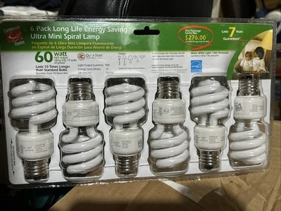60 W Long Life Ultra Mini Spiral Lamp Pk/6