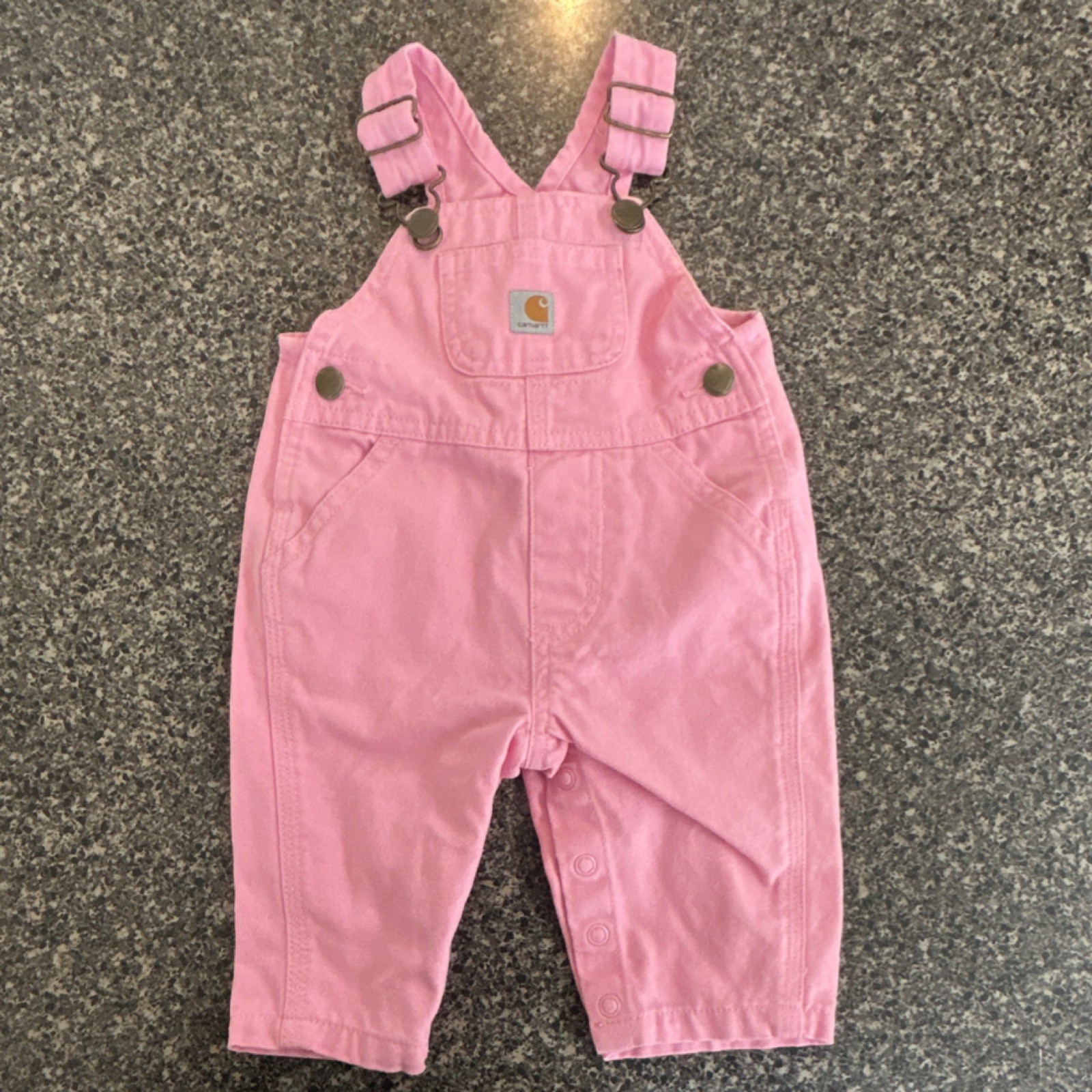 Carhartt Pink Canvas Cotton Overall One-Piece 3 Months, Pockets Logo Button