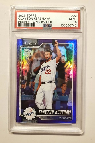 2026 Topps Series 1 #22 Clayton Kershaw Purple Foil  /250 (PSA POP 1)