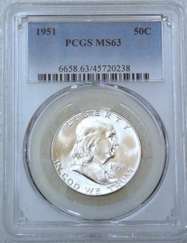 1951 P Franklin Half Dollar PCGS MS63 95% FBL Frosty White PQ New Holder #Q275D