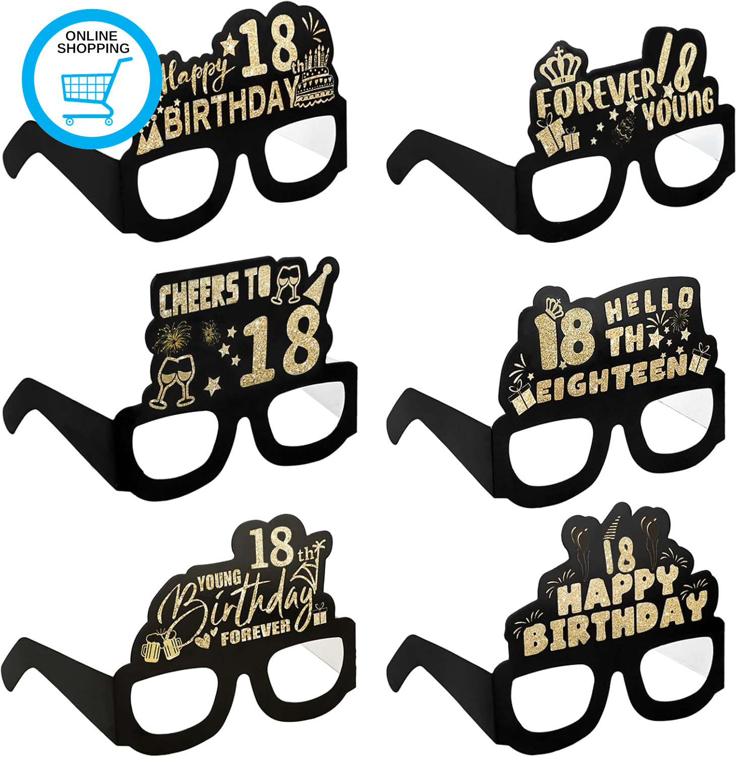 6-Piece Birthday Photo Booth Props - Sunglasses, Eyeglasses, Decors for Women'S