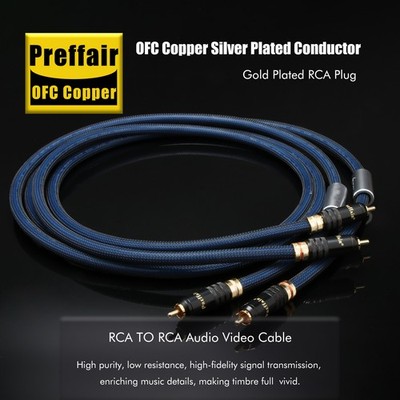 Pair OFC Silver Plated RCA Cable Male To Male Audio Signal Interconnect Wire