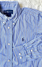 Ralph Lauren Kids Boys  7  Long Sleeve Button Down Shirt Striped Blue