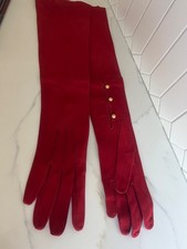 Vintage Manco Firenze Red Long Suede Leather Gloves 6 1/4 Pearl Buttons Formal