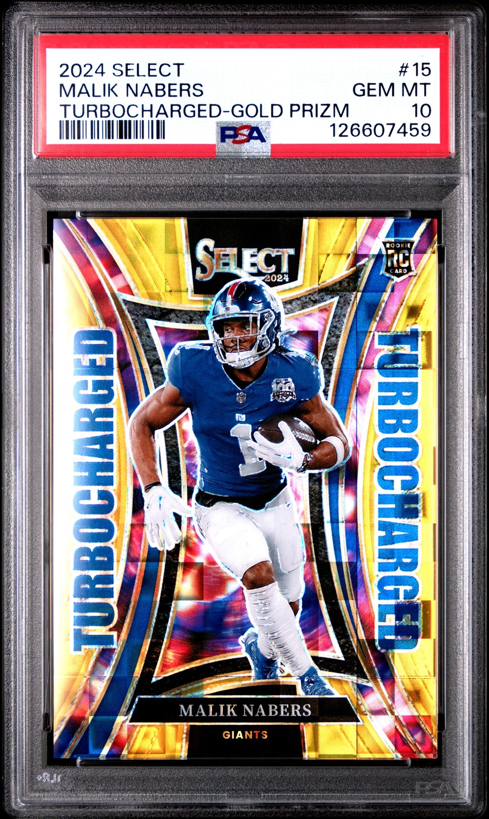 Malik Nabers Panini Select Turbocharged #15 Gold Prizm