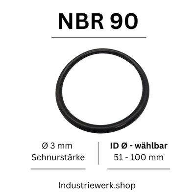 O-Ring NBR 90 ID 51-100 x 3 mm Schnurstärke Dichtring Rundring O 0 Ring OR  