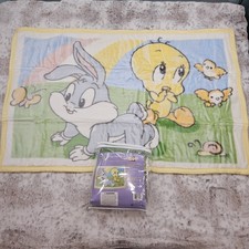Vintage Baby Looney Tunes Luxury Plush Blanket Tweety Bird Bugs Bunny