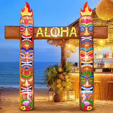 9 FT Giant Inflatables Aloha Arch, Built in LED Lights Tiki Hawaiian Luau Party