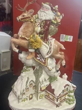 Large Fritz And Floyd - St. Nick Santa On Deer Centerpiece 18 3/4” Tall