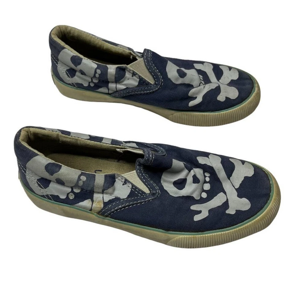 Мини Boden пиратские туфли для мальчиков синий череп и скрещенные кости скольжения на холсте размер 30 12,5 - Изображение 4 из 4