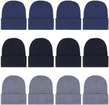 12-Pack Knitted Winter Beanie Hats for Men and Women, Warm and Cozy Cuffed Skull