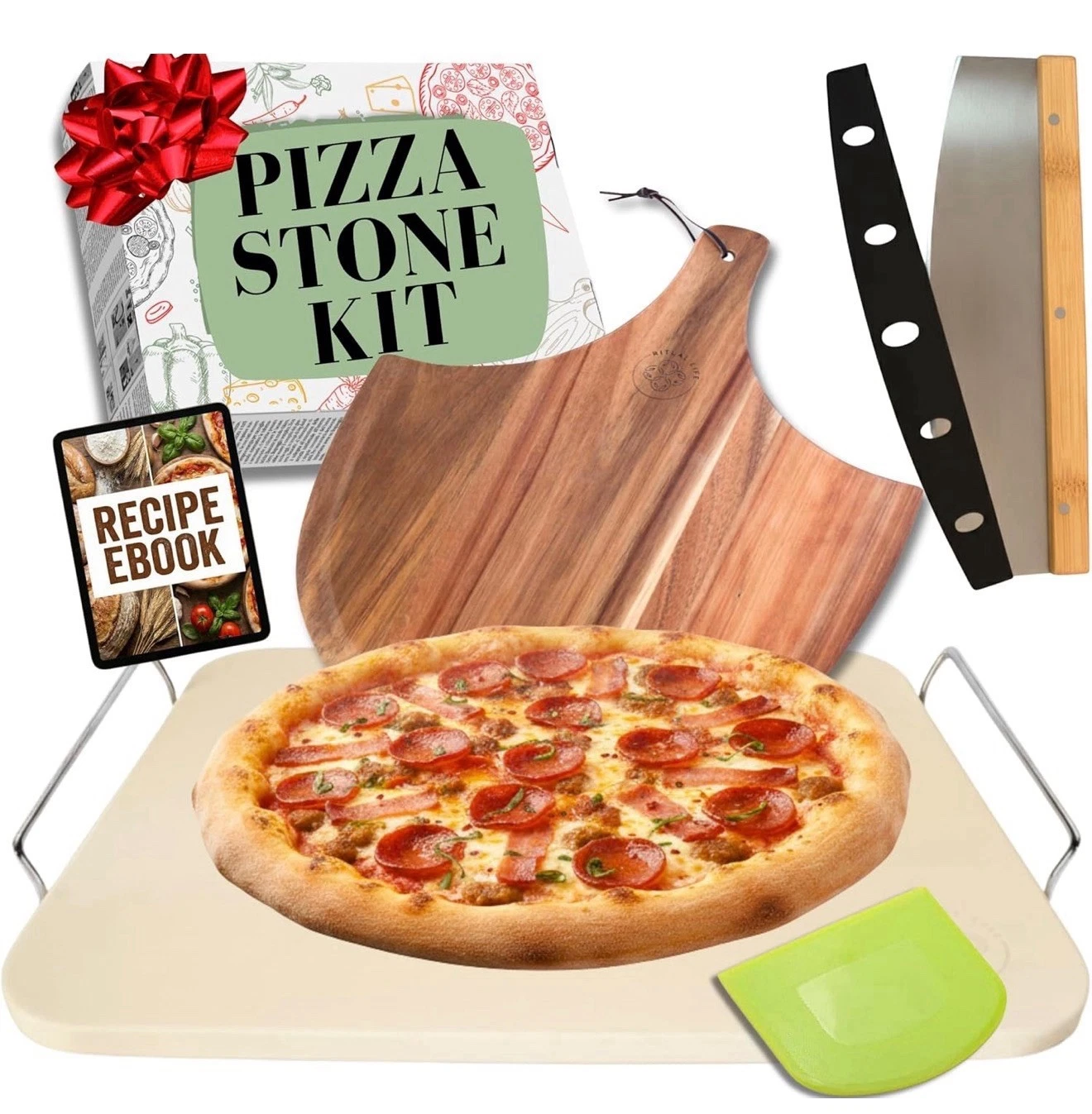 Pizza Stone for Oven and Grill Set - 5PCS Pizza Making Accessories Kit - 15 inch
Opens in a new wind