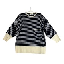 Vintage Outlander Wool Blend Blue Ivory Striped Pullover Sweater L