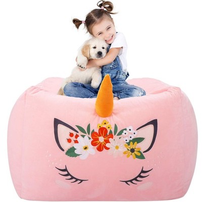 Aubliss Unicorn Stuffed Animal Storage Bean Bag Chair for Kids, Velvet Extra Sof