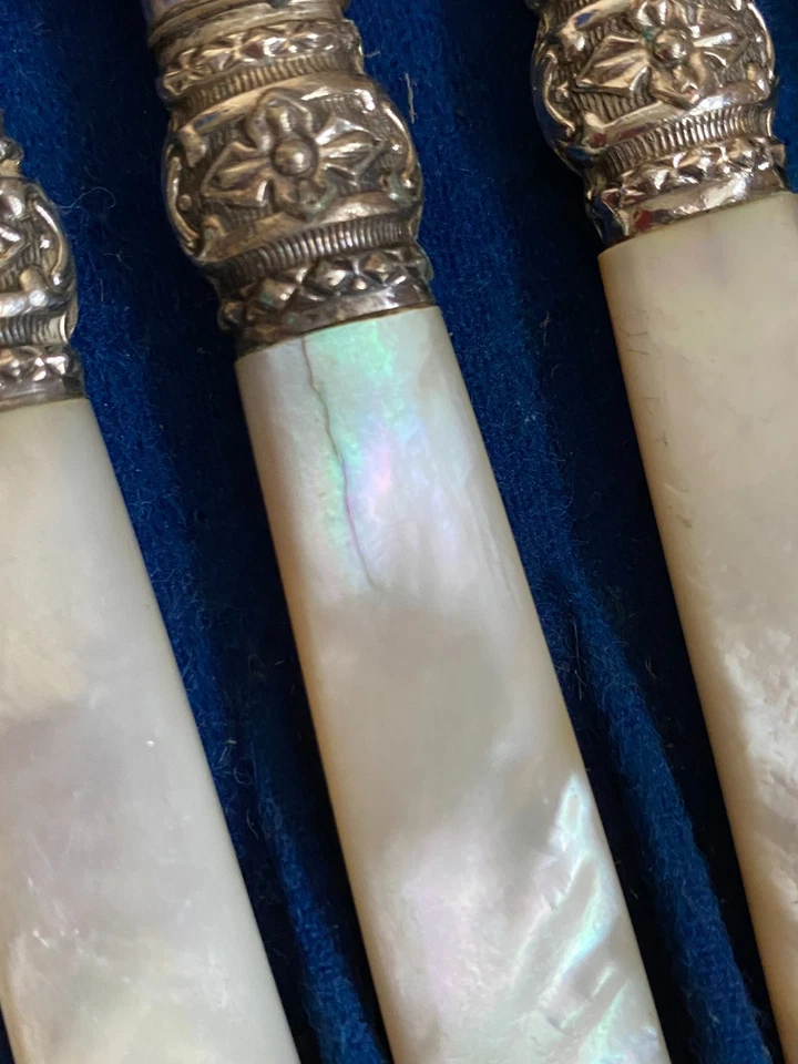 24 Victorian Silver Plated Dessert Knives & Forks Mother of Pearl Handles Cased - Image 4 of 4