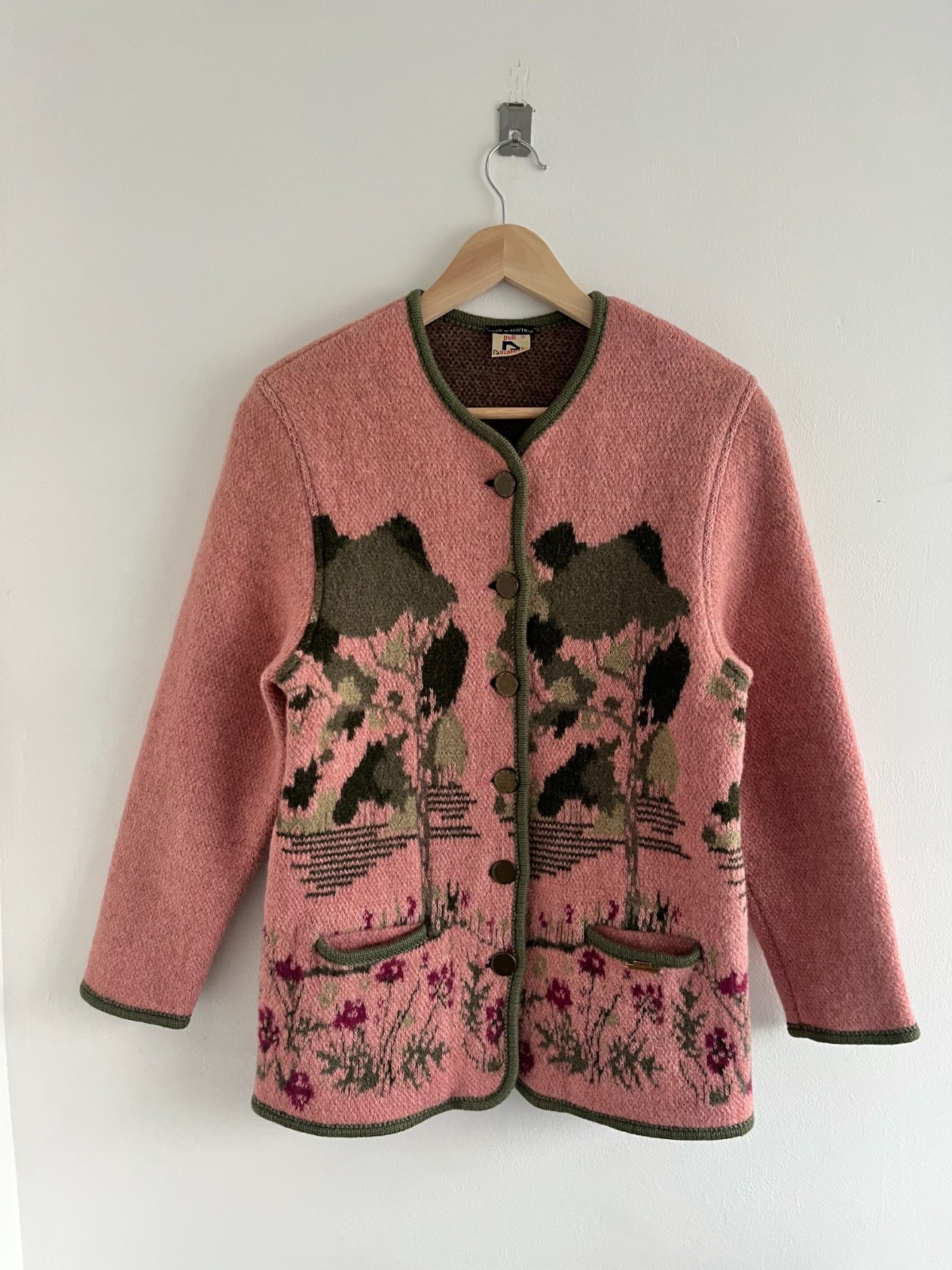 Vintage Dolomiten Pink Green Wool Womens Shacket Size XS-S/6-8