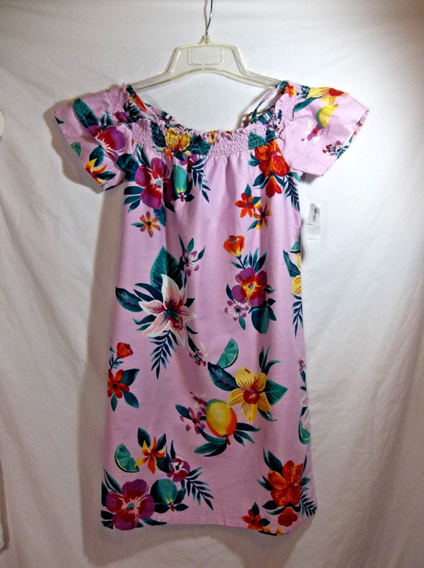 Old Navy Dress Girls Size XL NWT Hawaiian Pink Floral Shoulder Strap Short Sleev