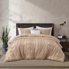 Khaki Comforter Set Twin Size, 2 Piece Clipped Jacquard Bedding Set, Boho Geomet
