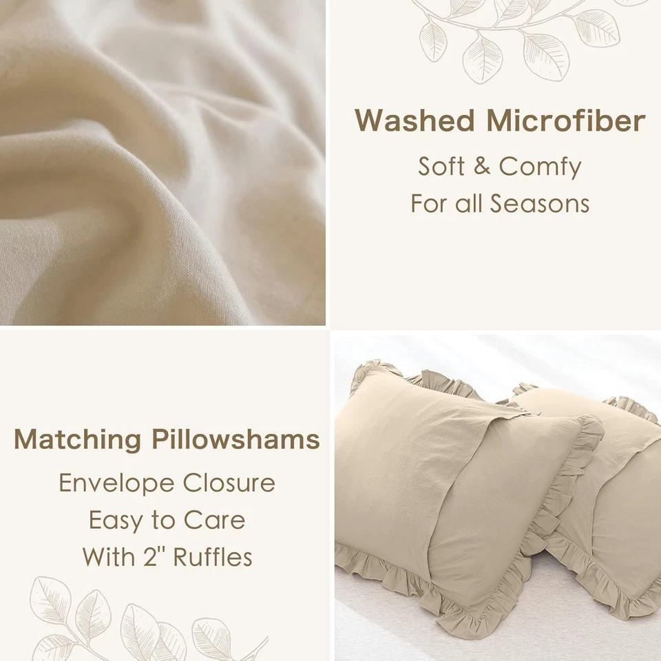 Masaca Twin Comforter with Ruffles,Shabby Boho Chic Ruffle Twin, Wheat - Image 4 of 4