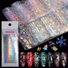 10 Sheets Snowflake Nail Foil Transfer Sticker - 3D Holographic Laser Winter ...