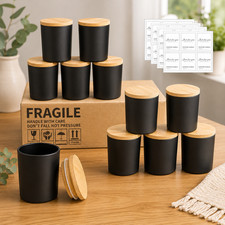 15 Pack Candle Glass Jars- 7Oz Matt Black Empty Candle Jars with Bamboo Lids