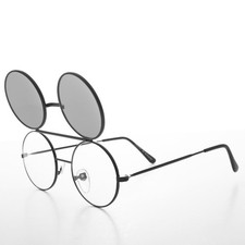 Black 80s Vintage Round Flip Up Glasses - Dwayne